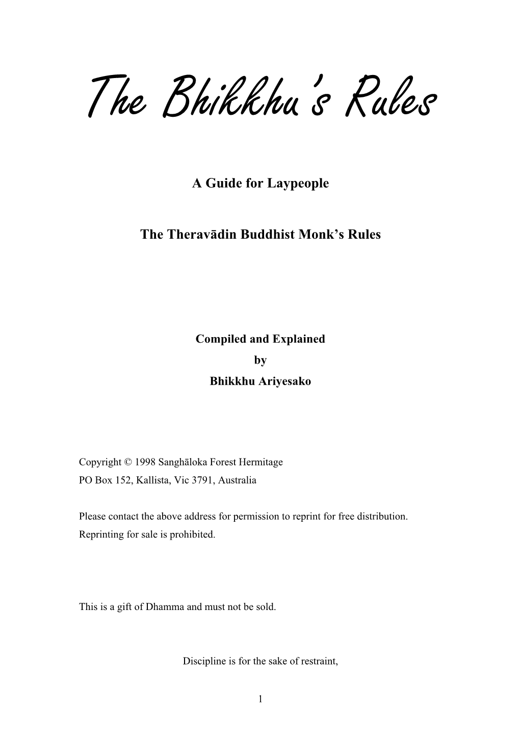 The Bhikkhus' Rules