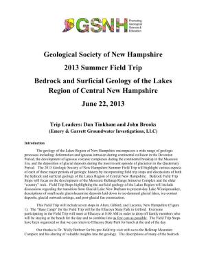 Bedrock and Surficial Geology of the Lakes Region of Central New Hampshire June 22, 2013