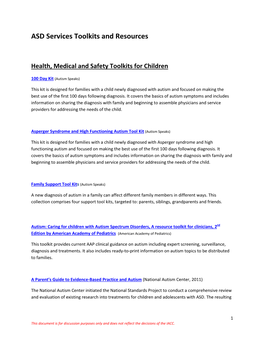 ASD Services Toolkits and Resources