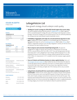 Lafargeholcim Ltd 9 March 2018 New Growth Strategy Should Underpin Credit Quality