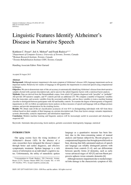 Linguistic Features Identify Alzheimer's Disease in Narrative