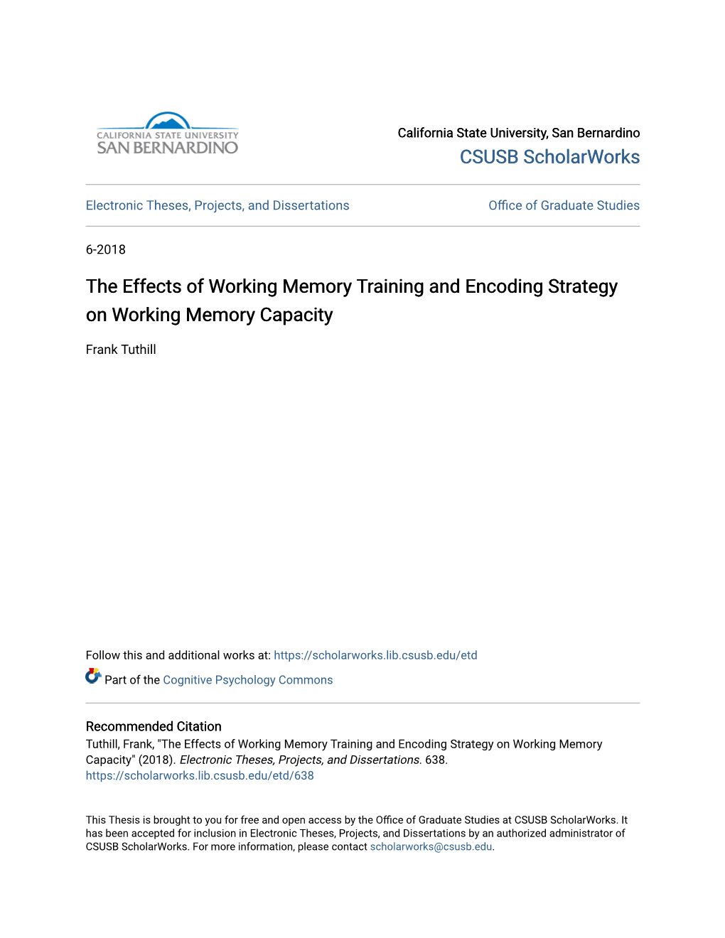 The Effects of Working Memory Training and Encoding Strategy on Working Memory Capacity