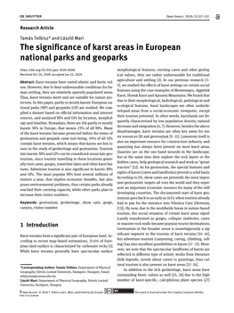 The Significance of Karst Areas in European National Parks And