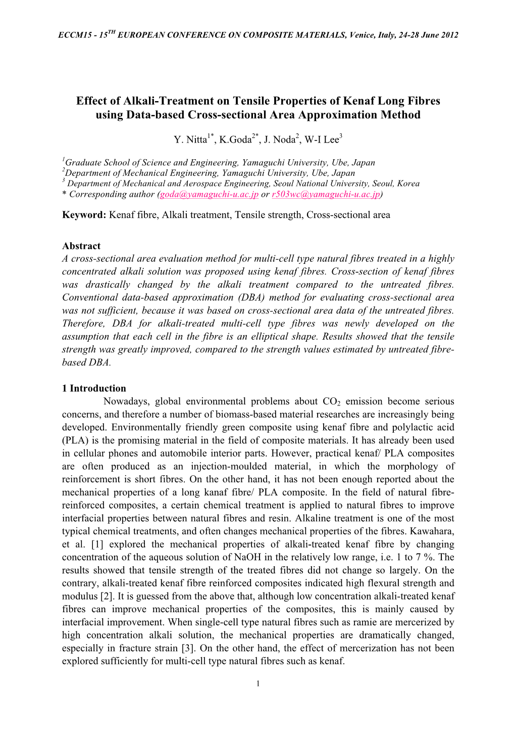 Effect of Alkali-Treatment on Tensile Properties of Kenaf Long Fibres Using Data-Based Cross-Sectional Area Approximation Method