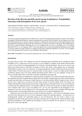 Revision of the Bicyclus Ignobilis Species-Group (Lepidoptera: Nymphalidae: Satyrinae) with Descriptions of Two New Species