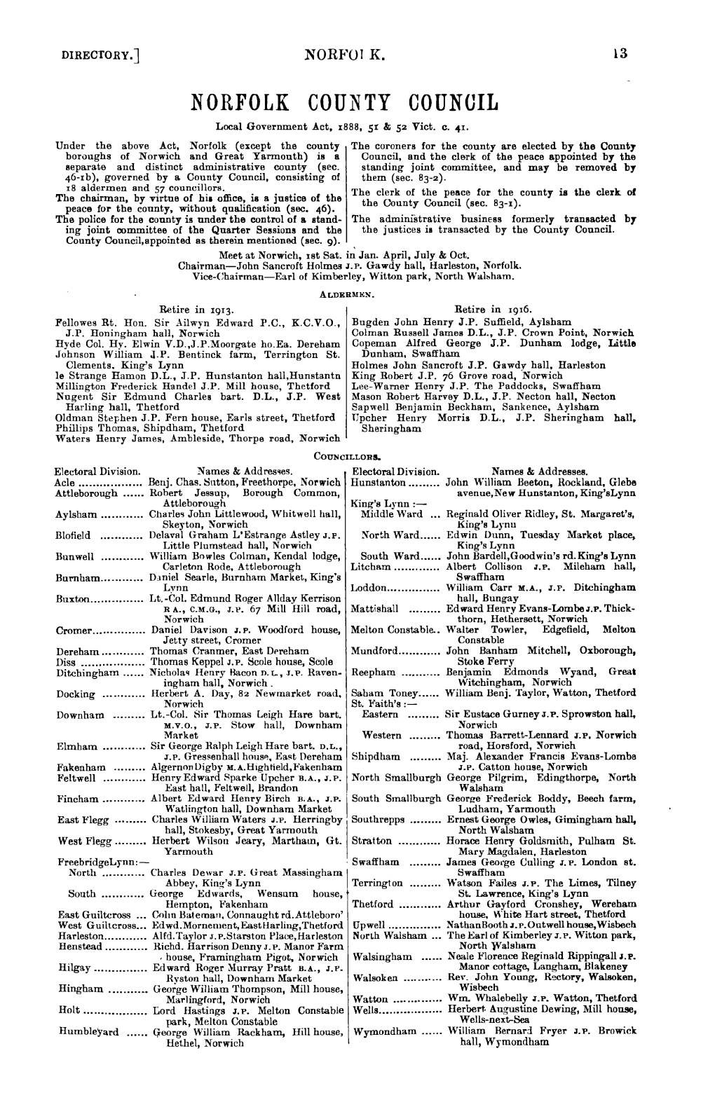 NORFOLK COUNTY COUNCIL Local Government Act, I888, Sr & 52 Vict