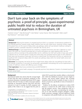 Don T Turn Your Back on the Symptoms of Psychosis: A