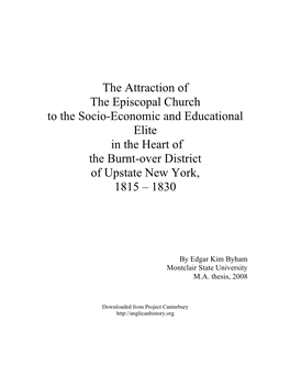 The Attraction of the Episcopal Church to the Socio-Economic and Educational Elite in the Heart of the Burnt-Over District of Upstate New York, 1815 – 1830