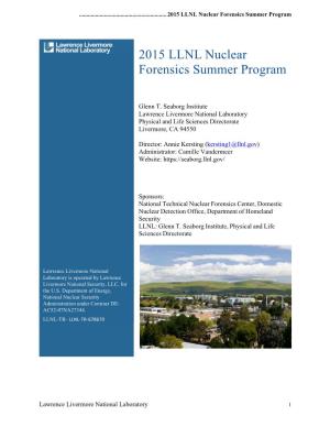 2015 Nuclear Forensics Summer Program Report