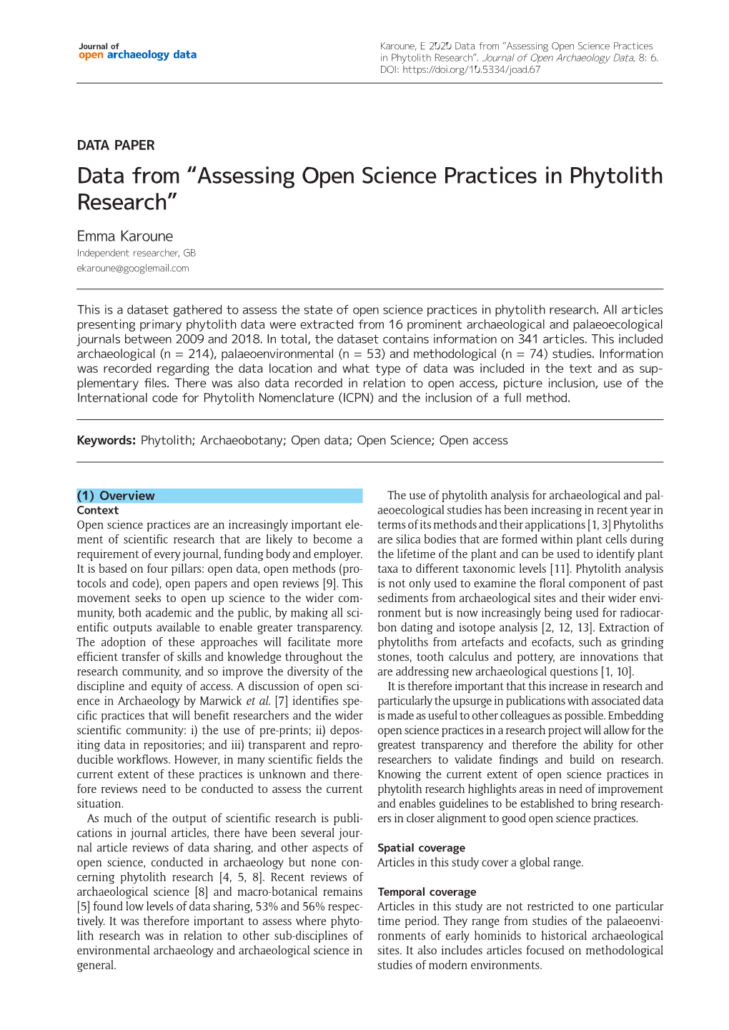 Data from “Assessing Open Science Practices in Phytolith Research”