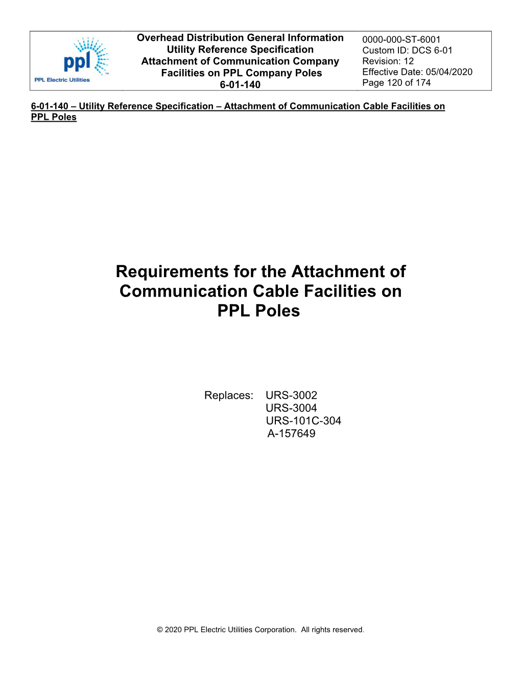 Requirements for the Attachment of Communication Cable Facilities on PPL Poles