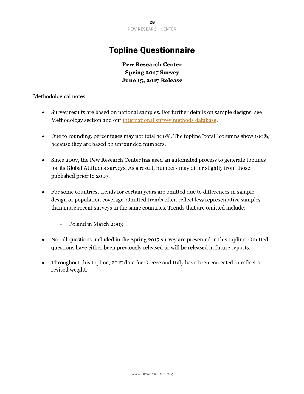 Topline Questionnaire