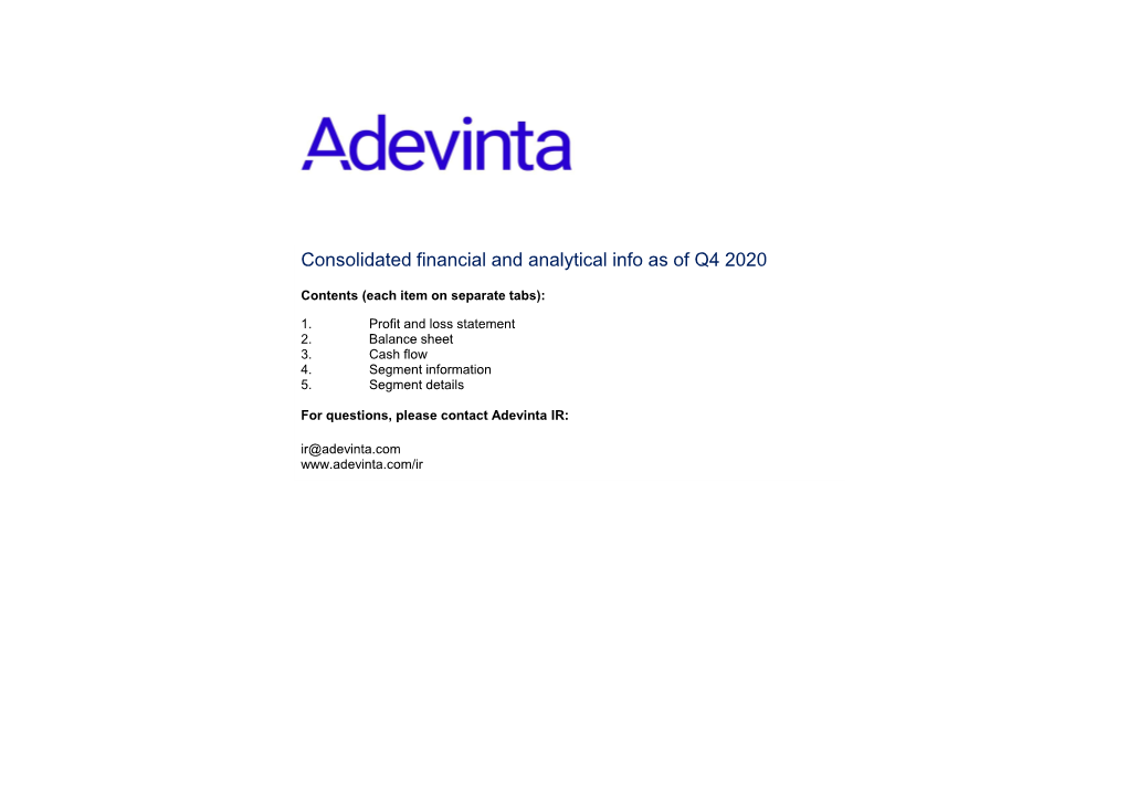 Consolidated Financial and Analytical Info As of Q4 2020