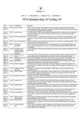 TPTV Schedule May 10Th to May 16Th