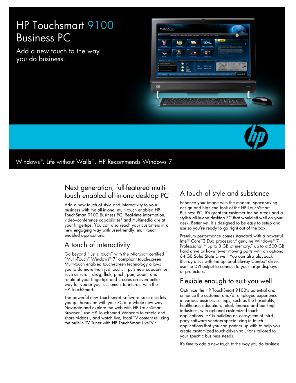 HP Touchsmart 9100 Business PC Add a New Touch to the Way You Do Business