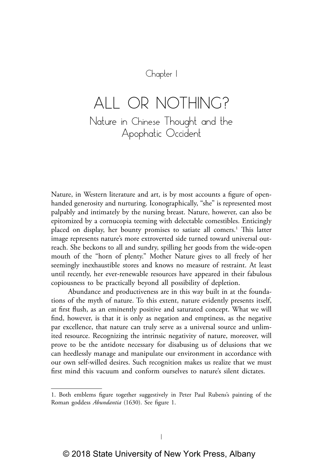 ALL OR NOTHING? Nature in Chinese Thought and the Apophatic Occident