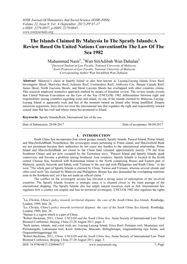 The Islands Claimed by Malaysia in the Spratly Islands:A Review Based on United Nations Conventionon the Law of the Sea 1982