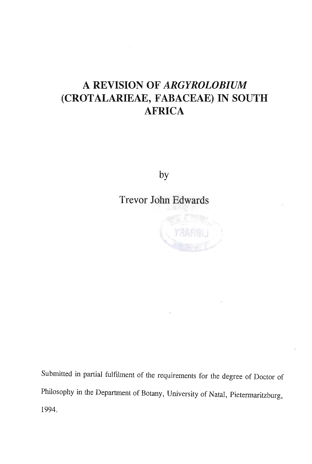 A Revision of Argyrolobium (Crotalarieae, Fabaceae) in South Africa