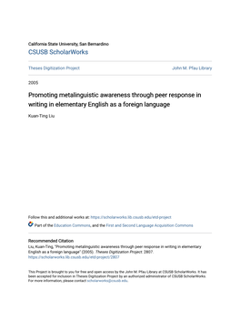 Promoting Metalinguistic Awareness Through Peer Response in Writing in Elementary English As a Foreign Language