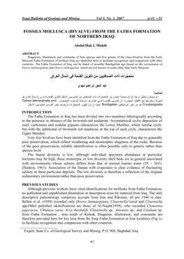Fossils Mollusca (Bivalve) from the Fatha Formation of Northern Iraq