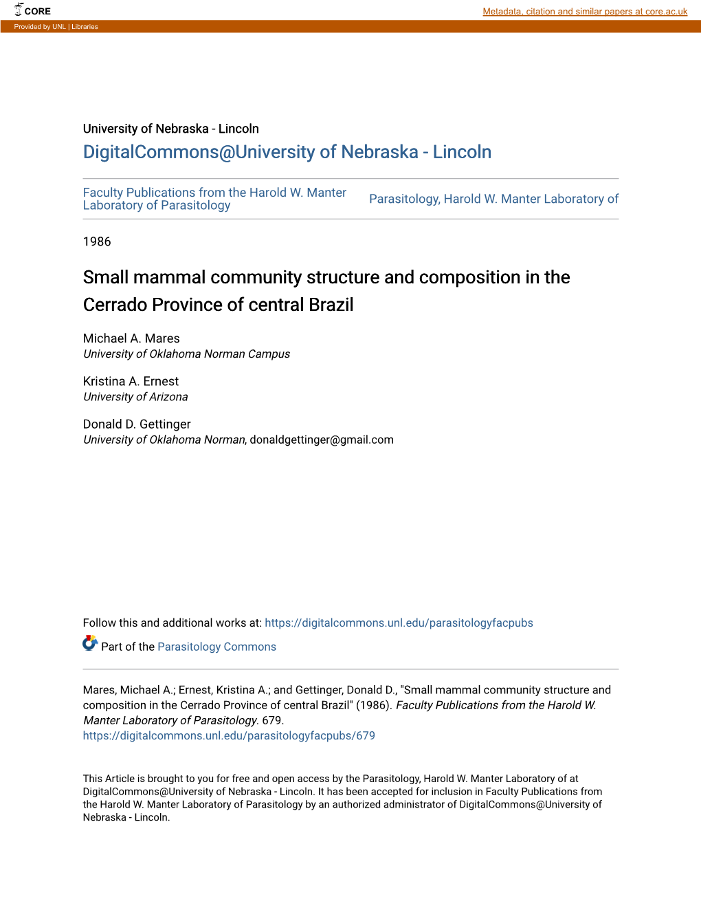 Small Mammal Community Structure and Composition in the Cerrado Province of Central Brazil