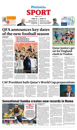 QFA Announces Key Dates of the New Football Season