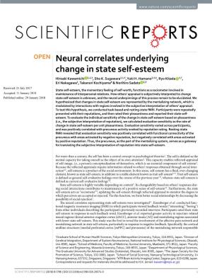 Neural Correlates Underlying Change in State Self-Esteem Hiroaki Kawamichi 1,2,3, Sho K
