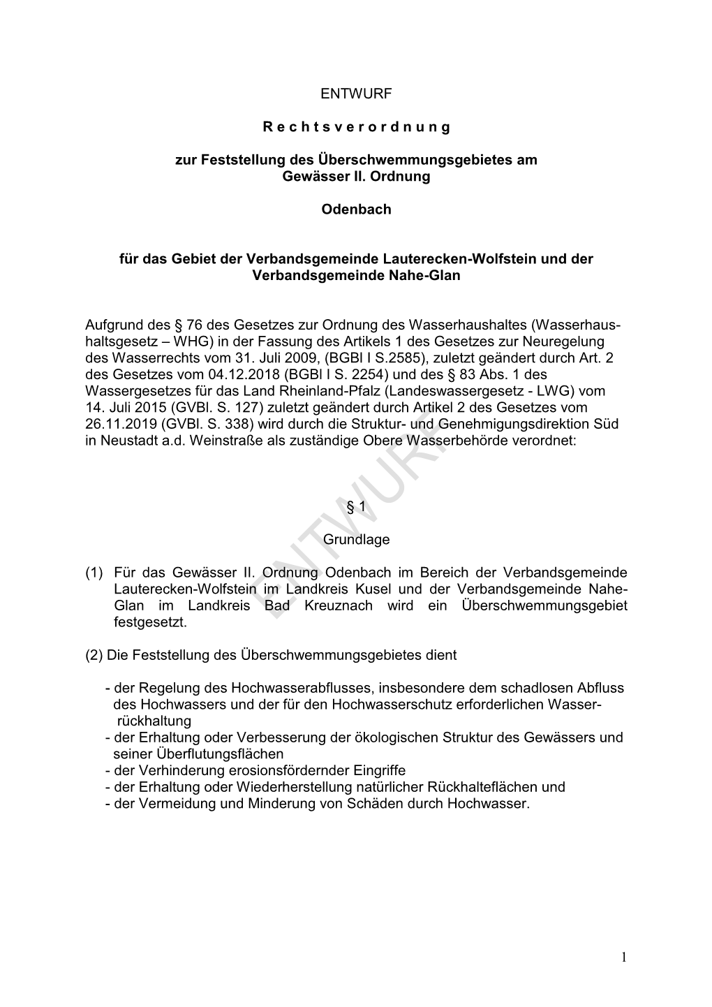 Entwurf Rechtsverordnung Überschwemmungsgebiet Odenbach