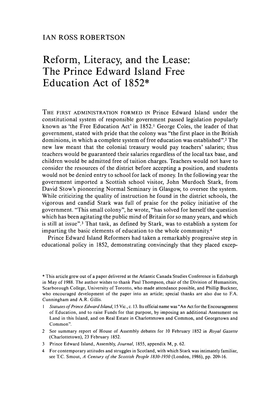 The Prince Edward Island Free Education Act of 1852*