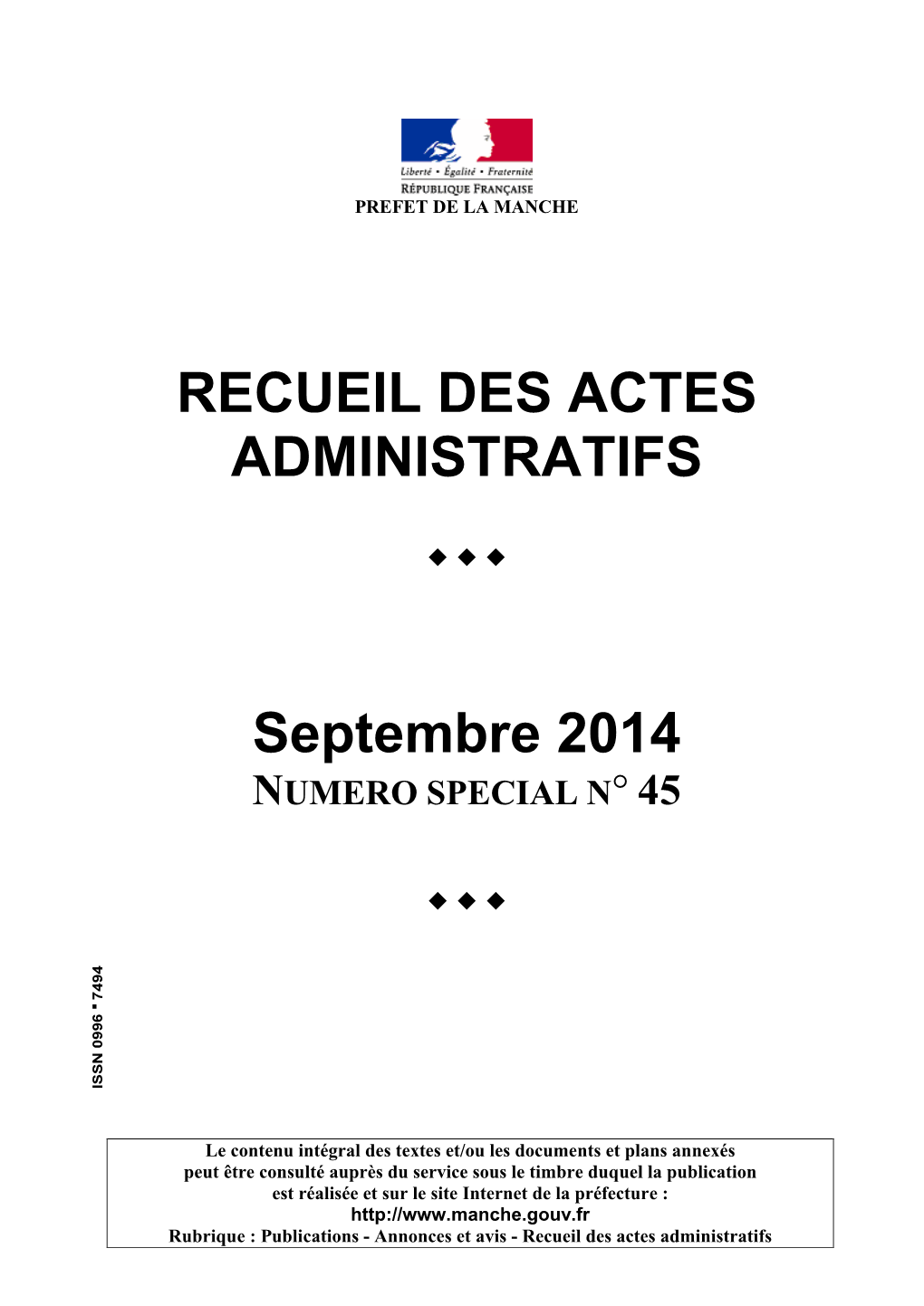 RECUEIL DES ACTES ADMINISTRATIFS Septembre 2014