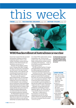 WHO Backs Rollout of Astrazeneca Vaccine
