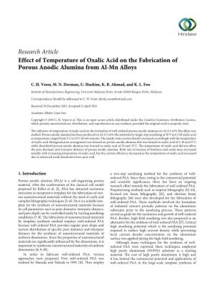 Effect of Temperature of Oxalic Acid on the Fabrication of Porous Anodic Alumina from Al-Mn Alloys