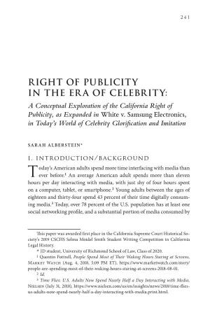 Right of Publicity in the Era of Celebrity: a Conceptual Exploration