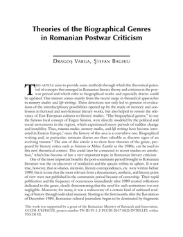 Theories of the Biographical Genres in Romanian Postwar Criticism