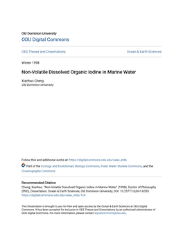 Non-Volatile Dissolved Organic Iodine in Marine Water