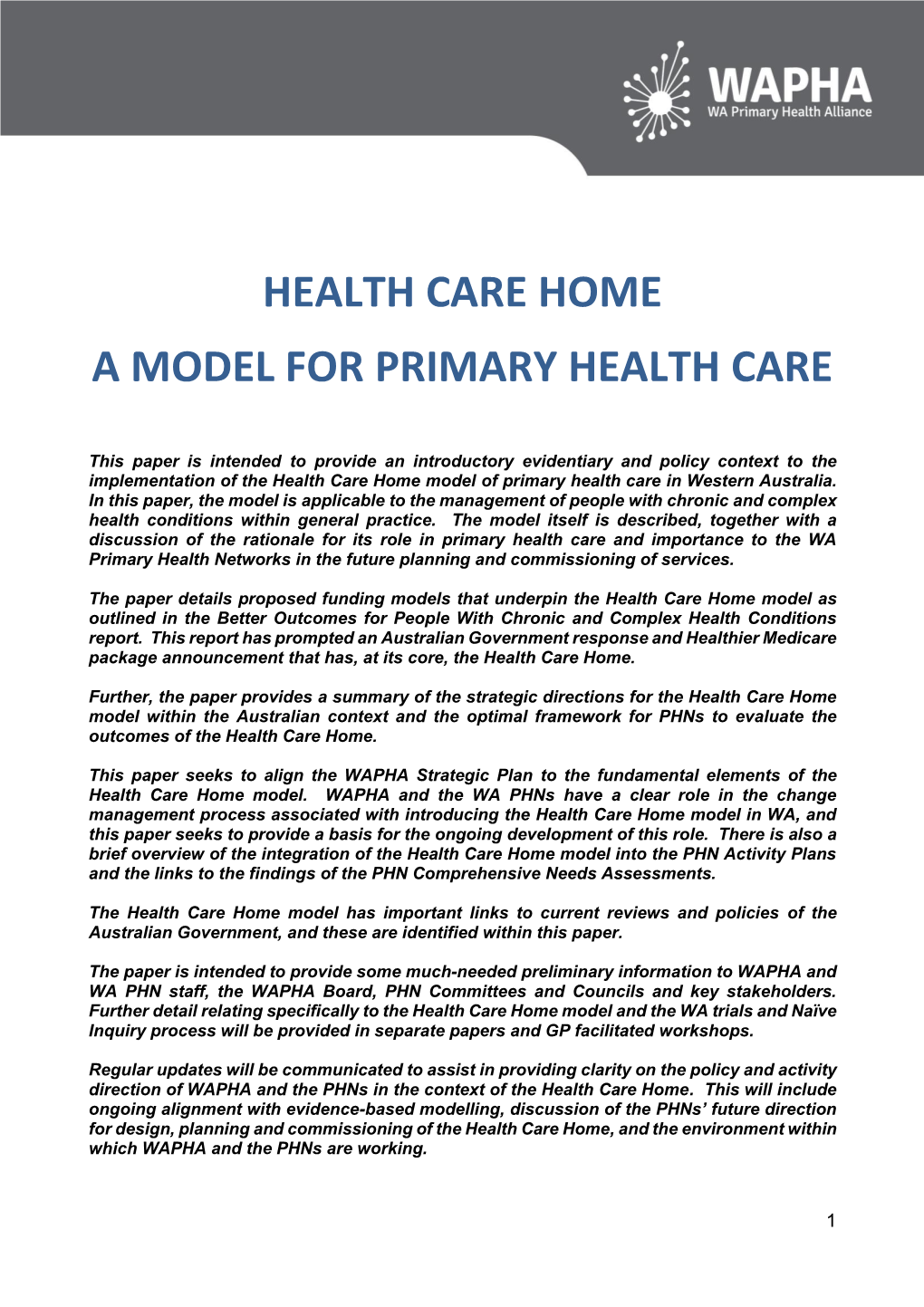 Health Care Home a Model for Primary Health Care