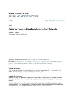 Academic Freedom: Disciplinary Lessons from Hogwarts