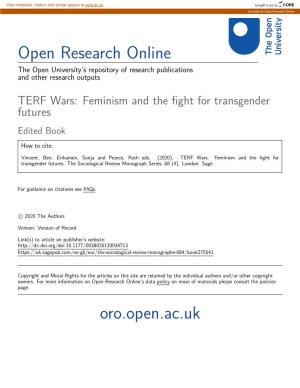 TERF Wars: Feminism and the ﬁght for Transgender Futures Edited Book