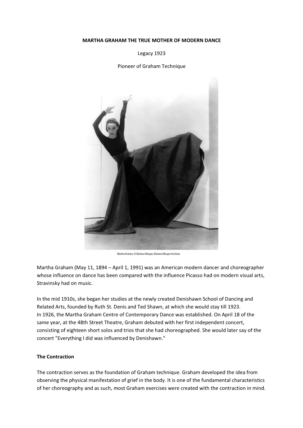 Martha Graham the True Mother of Modern Dance