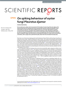 On Spiking Behaviour of Oyster Fungi Pleurotus Djamor Andrew Adamatzky