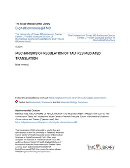 Mechanisms of Regulation of Tau Ires Mediated Translation