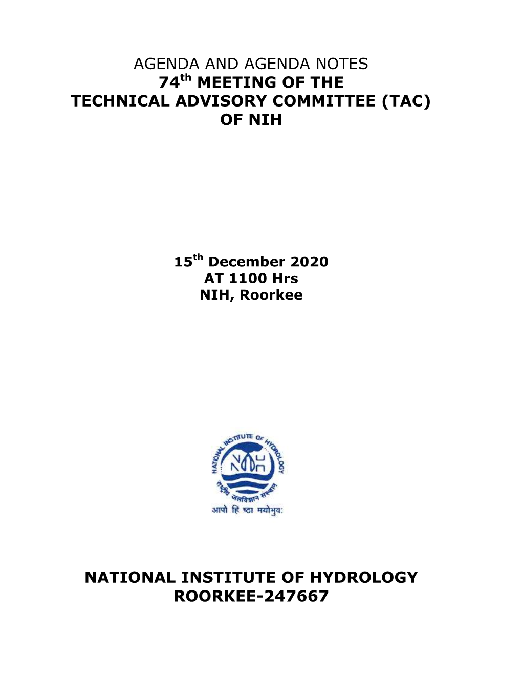 (Tac) of Nih National Institute of Hydrology Roorkee