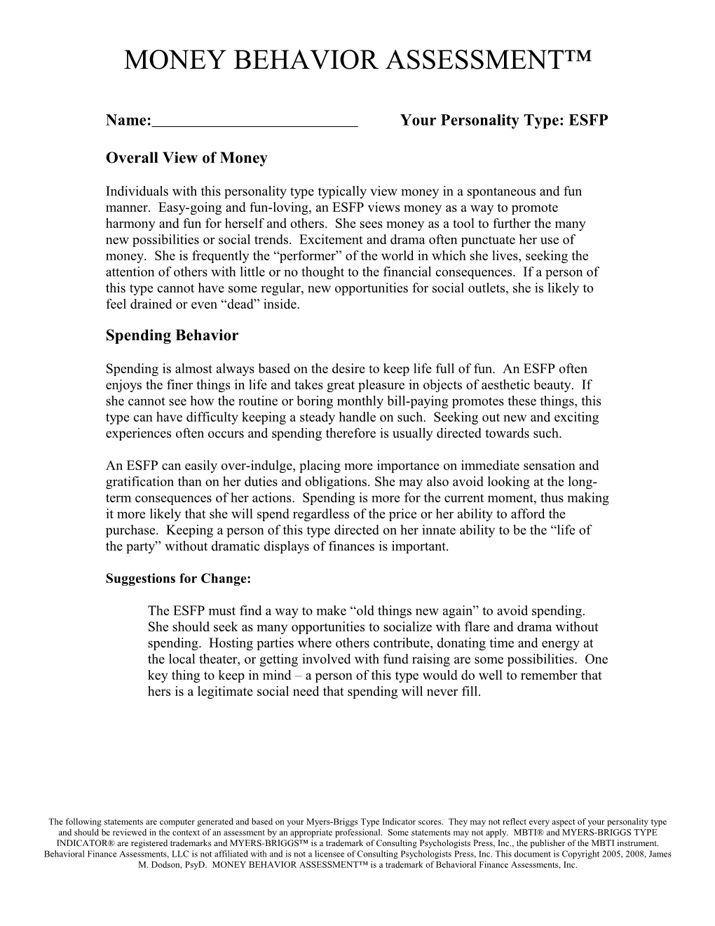 Name: Your Personality Type: ESFP