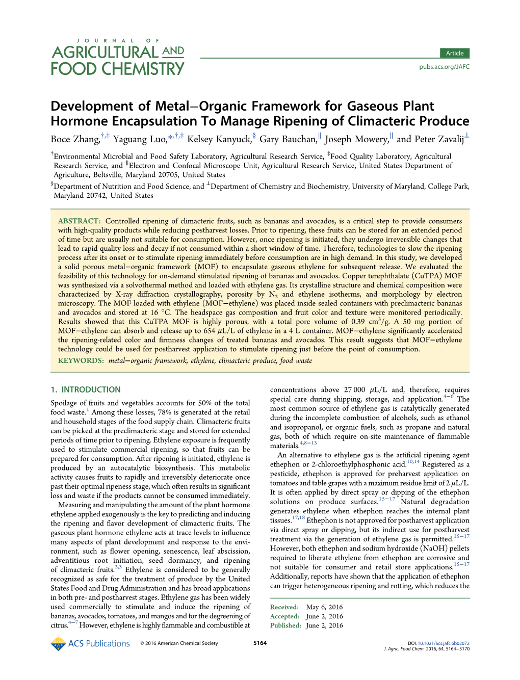 Development of Metal−Organic Framework for Gaseous Plant