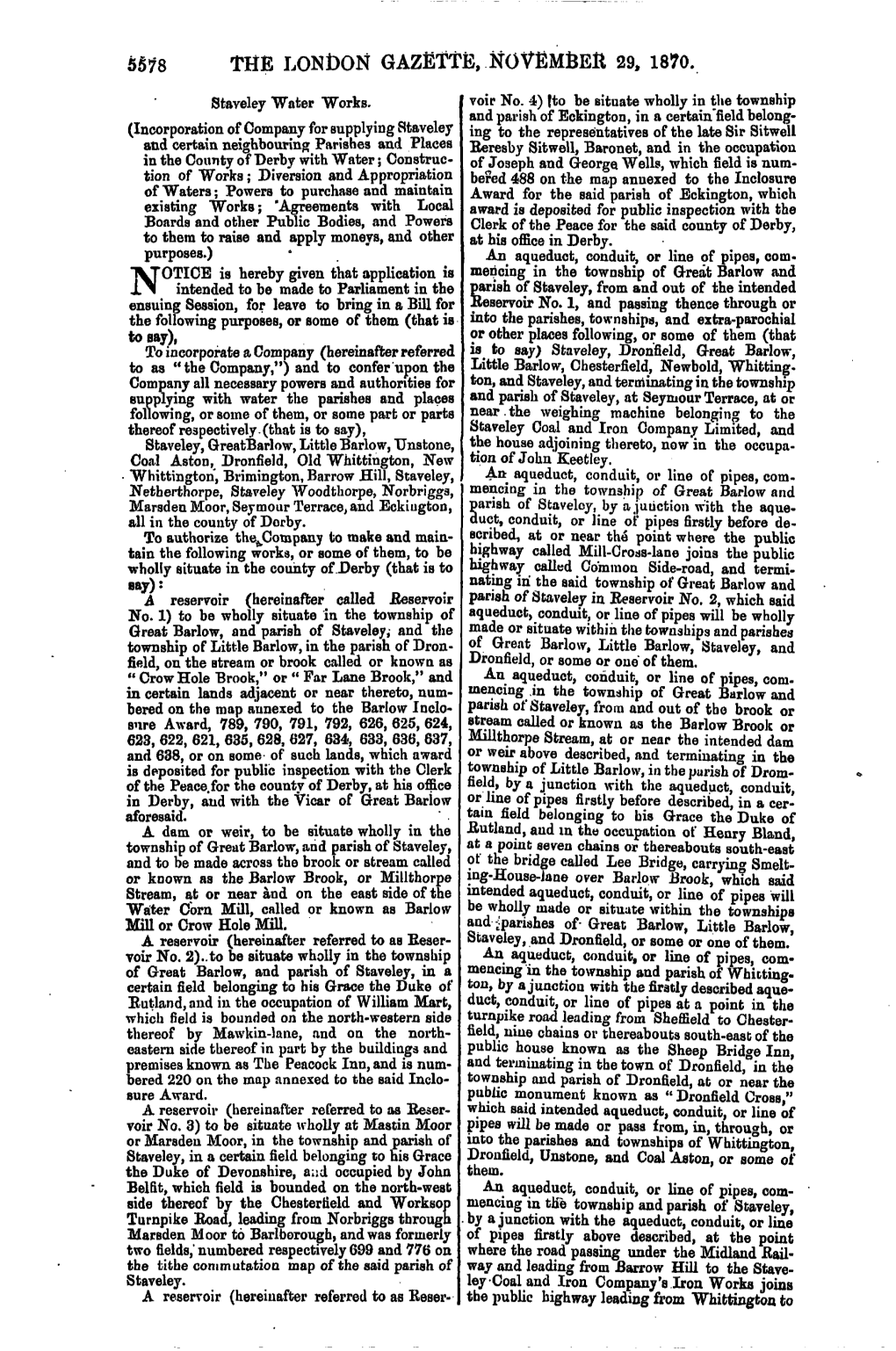 THE LONDON GAZETTE, Novemfceft 29, 1870