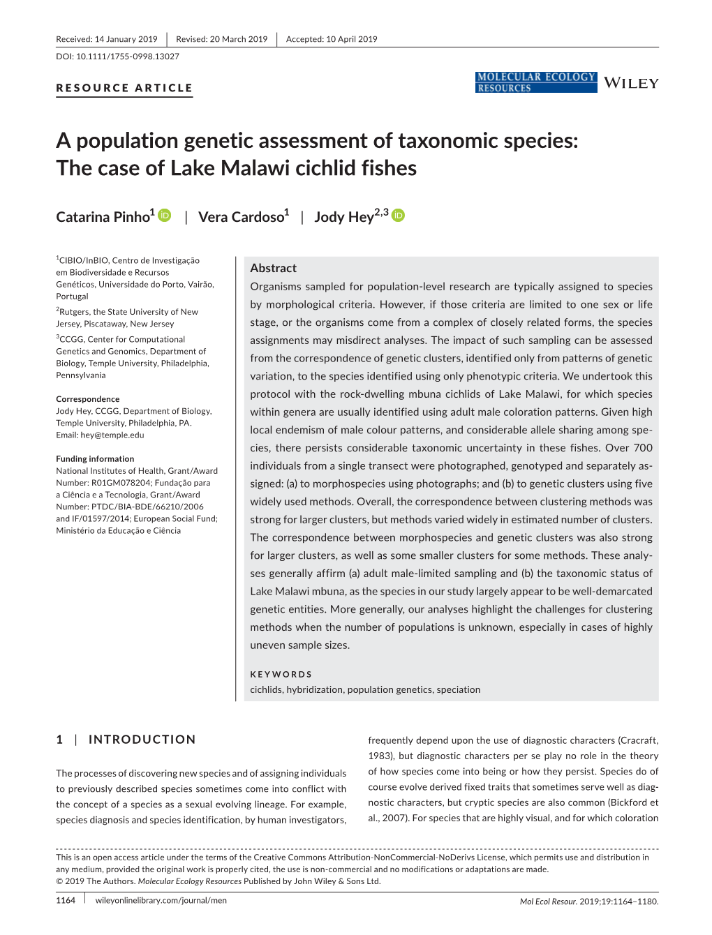 A Population Genetic Assessment of Taxonomic Species: the Case of Lake Malawi Cichlid Fishes