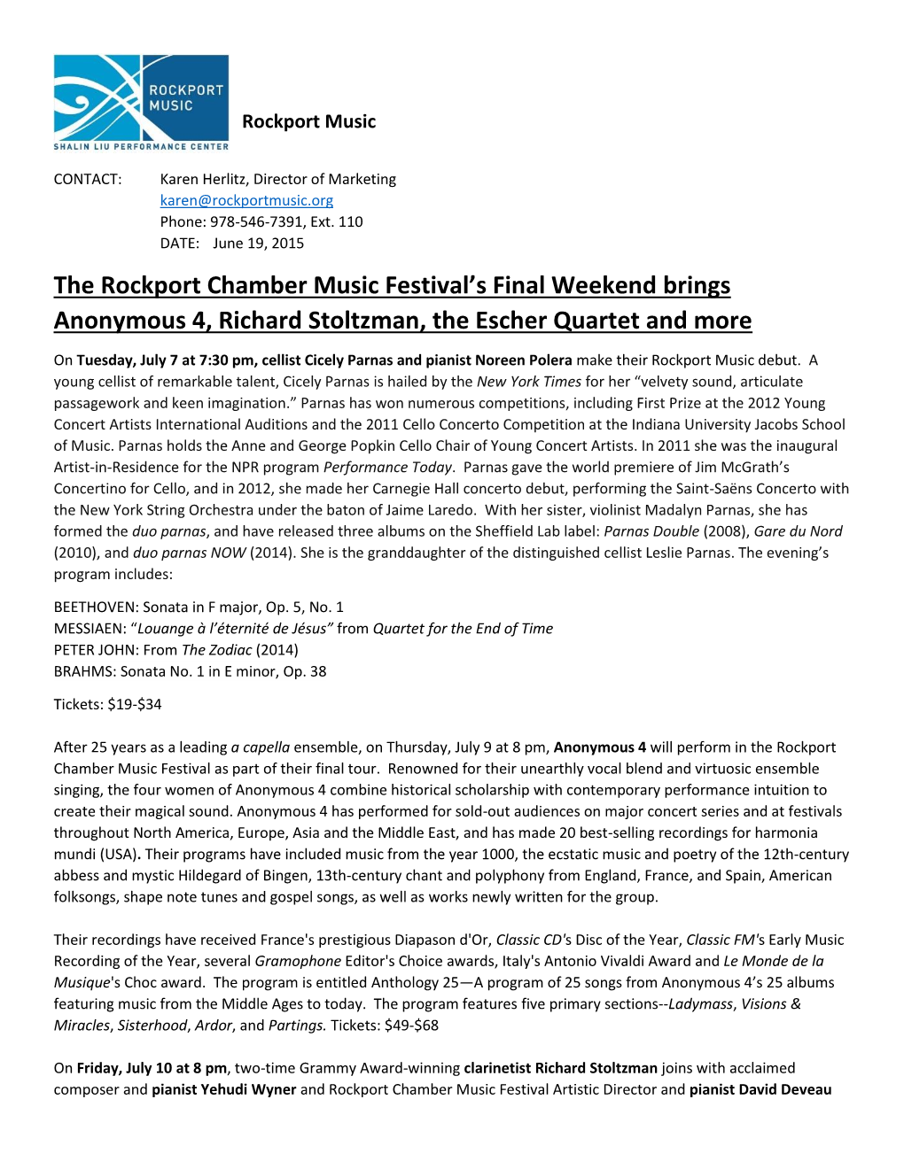 The Rockport Chamber Music Festival's Final Weekend Brings