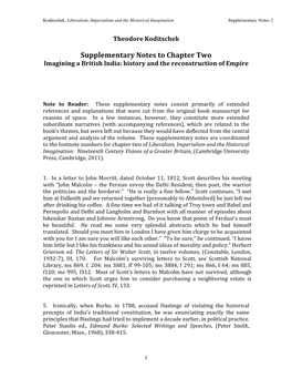 Supplementary Notes to Chapter Two Imagining a British India: History and the Reconstruction of Empire