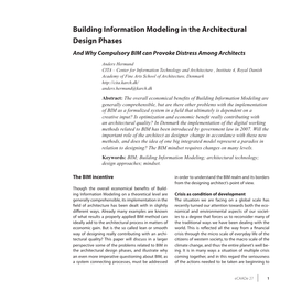 Building Information Modeling in the Architectural Design Phases and Why Compulsory BIM Can Provoke Distress Among Architects