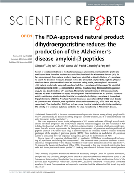 The FDA-Approved Natural Product Dihydroergocristine Reduces The